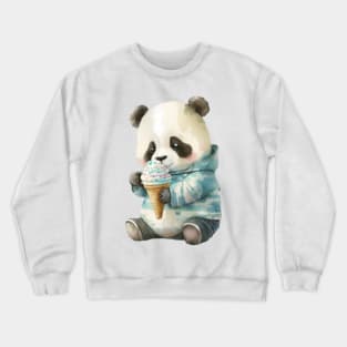 Panda Eating Ice Cream watercolor cute Crewneck Sweatshirt